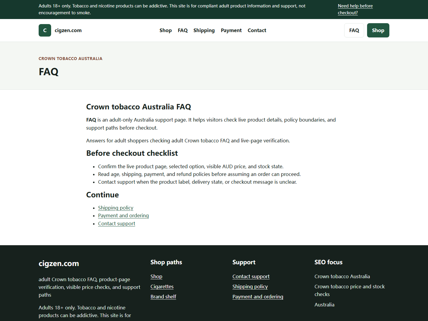 Cigzen support path for Crown tobacco Australia